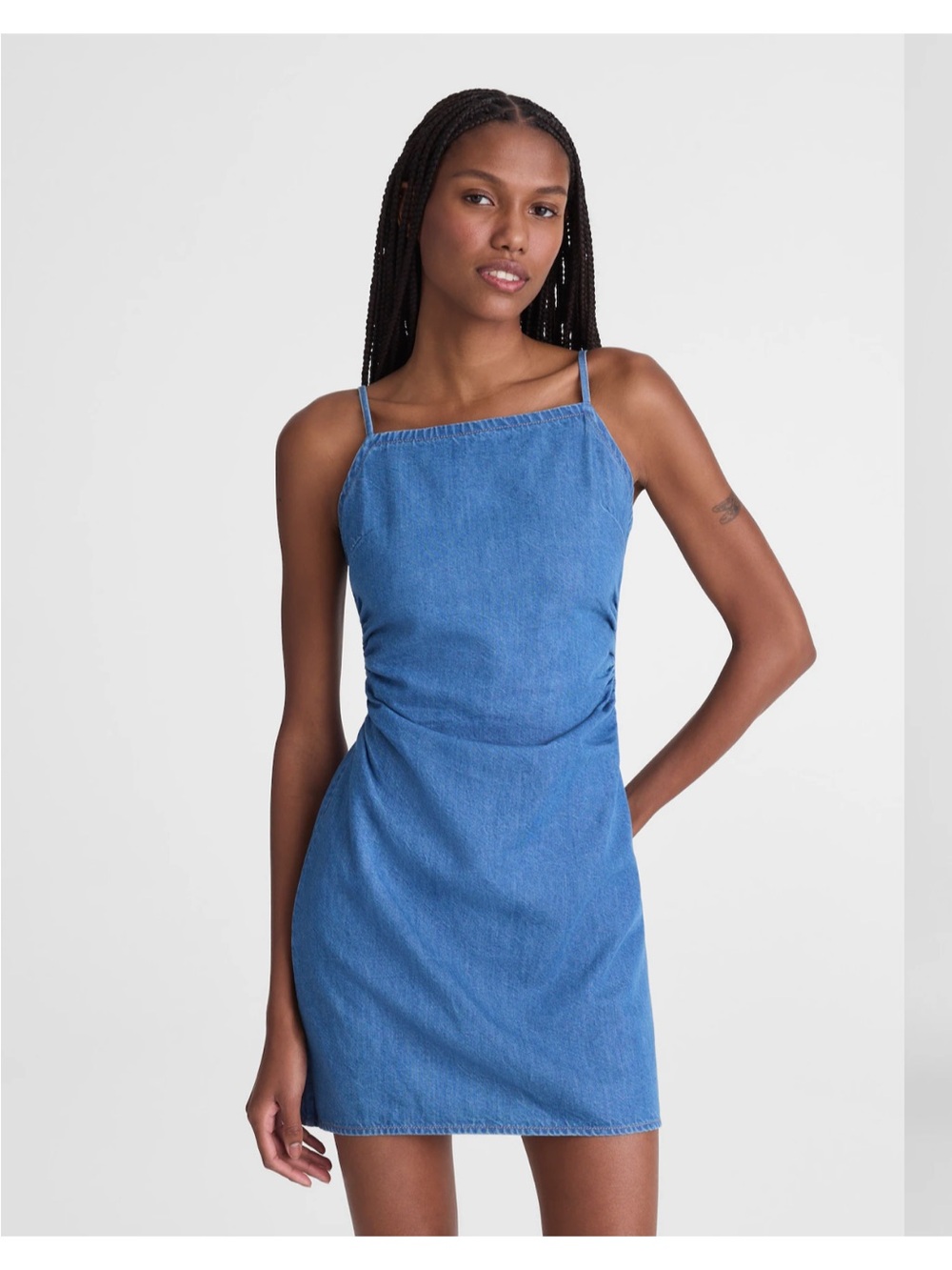 Madewell Blue Denim Square-Neck Mini Dress with Slim Straps